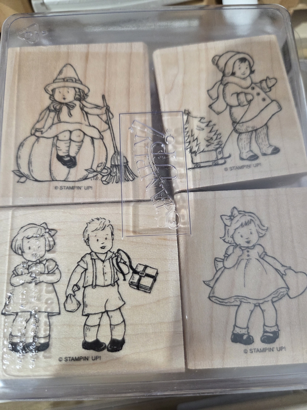 Stampin' Up! Black Line Vintage Children Wood Stamp Set
